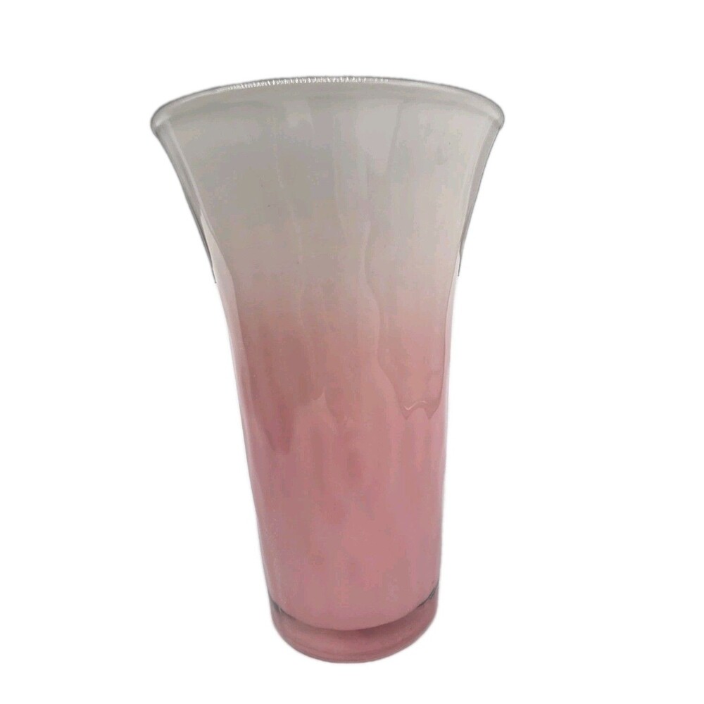 Libbey Ombre Pink And White Glass Vase 8" Tall Vintage